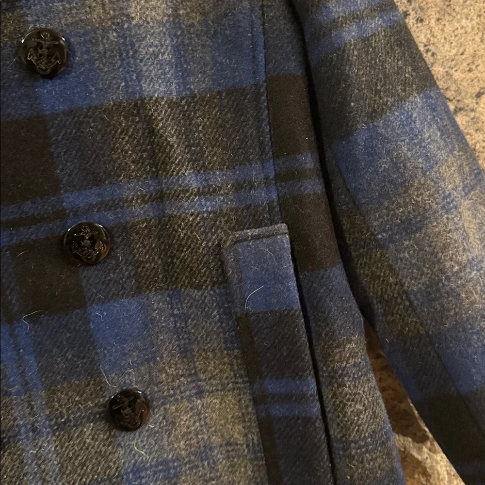 Lands' End Blue and Black Plaid youth wool blend Peacoat size youth medium - Picture 2 of 7
